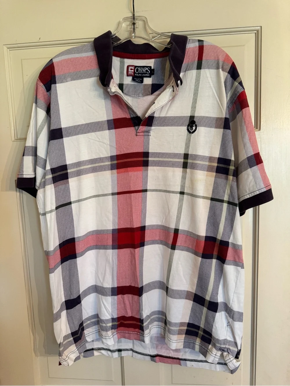 Ralph Lauren Plaid Polo Shirt in White, Red & Navy